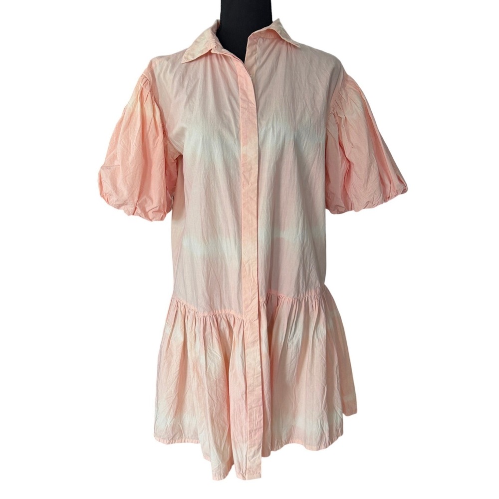 WYFR Frock It Short Dress Tiered Drop Waist Size M Pink Tie Dye Shirt Dress